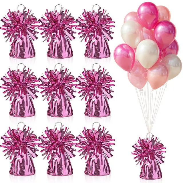Main image of 9 PCS Metallic Wrapped Balloons Weights Pink Helium Balloon Weight Balloon Anchors for Graduation Birthday Wedding Indoor Outdoor Celebrations