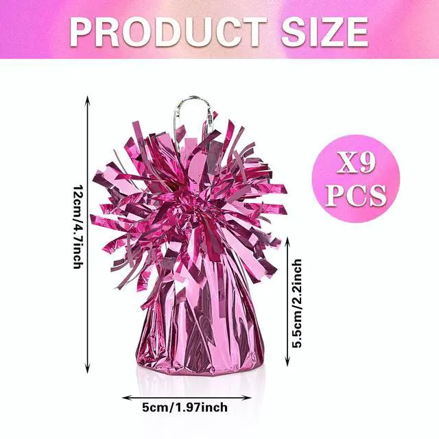 Alt view image 2 of 6 - 9 PCS Metallic Wrapped Balloons Weights Pink Helium Balloon Weight Balloon Anchors for Graduation Birthday Wedding Indoor Outdoor Celebrations