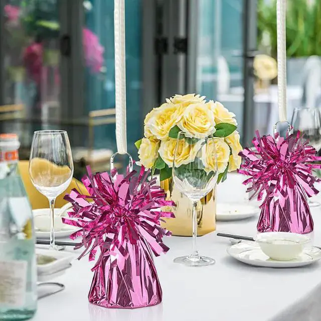 Alt view image 4 of 6 - 9 PCS Metallic Wrapped Balloons Weights Pink Helium Balloon Weight Balloon Anchors for Graduation Birthday Wedding Indoor Outdoor Celebrations