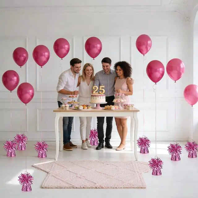 Alt view image 5 of 6 - 9 PCS Metallic Wrapped Balloons Weights Pink Helium Balloon Weight Balloon Anchors for Graduation Birthday Wedding Indoor Outdoor Celebrations