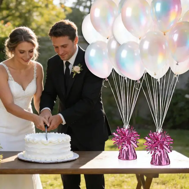 Alt view image 6 of 6 - 9 PCS Metallic Wrapped Balloons Weights Pink Helium Balloon Weight Balloon Anchors for Graduation Birthday Wedding Indoor Outdoor Celebrations