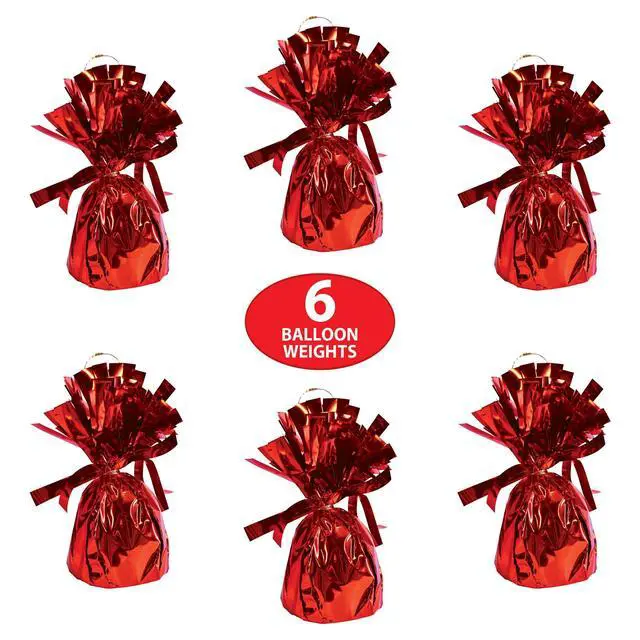 Alt view image 4 of 7 - Metallic Plastic Wrapped Balloon Weight Holders For Birthday Party Decorations, Red - 6 Piece