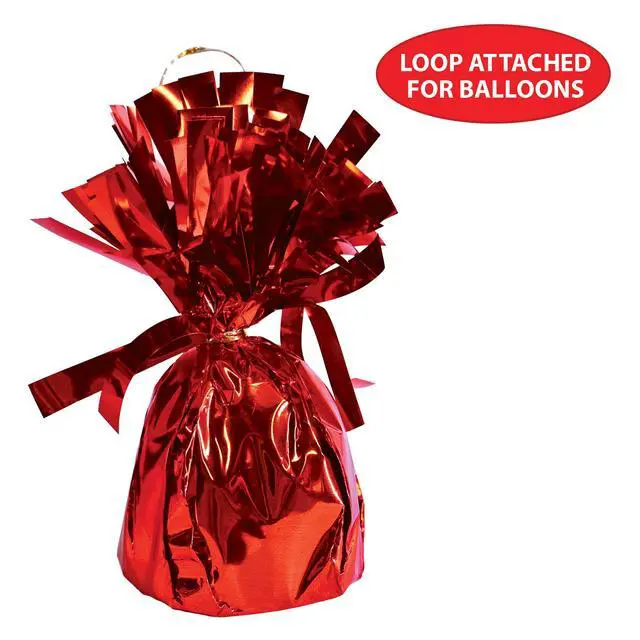 Alt view image 6 of 7 - Metallic Plastic Wrapped Balloon Weight Holders For Birthday Party Decorations, Red - 6 Piece