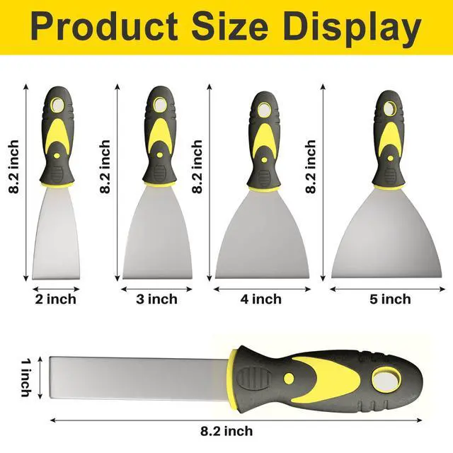 Alt view image 2 of 6 - 5Pcs Putty Knife, Set, 1" 2" 3" 4" 5" Scraper, Spackle Knife, Paint Scraper, Scraper Tool, No Rusting, Perfect For Repairing Drywall, Removing Wallpaper, Mud, Plaster Scraping