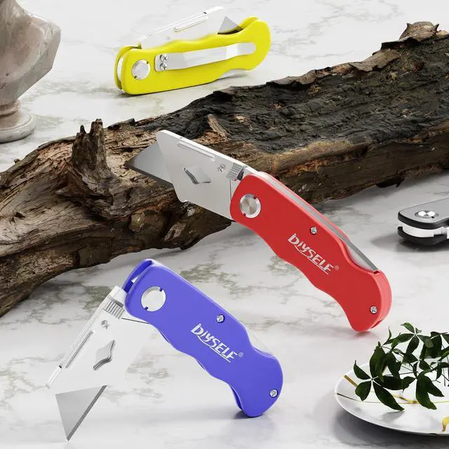 Alt view image 4 of 6 - 4 Pack Box Cutter Utility Knife with 10 Extra Blades | Heavy Duty Box Cutters bulk, Razor Knife for Carton, Cardboard, Folding Box Knives for Warehouse, Shop, Navajas para Trabajo