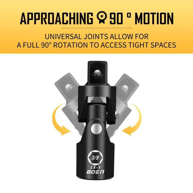 Alt view image 3 of 7 - BOEN Universal Joint Socket Adapter Set | 3-Piece Ball Spring Design 1/2", 3/8", and 1/4" U-Joint Drive | Chrome Vanadium Steel Universal Joint Set