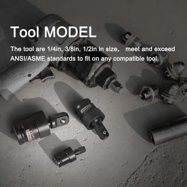 Alt view image 4 of 7 - 3Pcs Impact Universal Joint Socket Swivel Set | 1/4", 3/8", 1/2" Drive Socket Extension Set Cr-Mo Steel Universal Joint Adapter