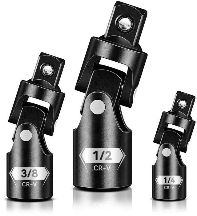 Main image of Universal Joint Set 3PCS, 1/2" 3/8" 1/4" Drive Socket Adapter Set, Premium CR-V Steel Swivel Socket Set, Access Fasteners at Any Angle