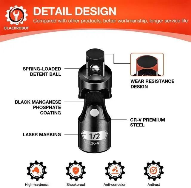 Alt view image 3 of 7 - Universal Joint Set 3PCS, 1/2" 3/8" 1/4" Drive Socket Adapter Set, Premium CR-V Steel Swivel Socket Set, Access Fasteners at Any Angle