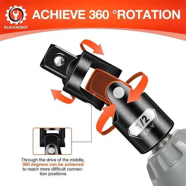Alt view image 5 of 7 - Universal Joint Set 3PCS, 1/2" 3/8" 1/4" Drive Socket Adapter Set, Premium CR-V Steel Swivel Socket Set, Access Fasteners at Any Angle