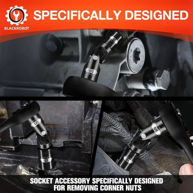 Alt view image 7 of 7 - Universal Joint Set 3PCS, 1/2" 3/8" 1/4" Drive Socket Adapter Set, Premium CR-V Steel Swivel Socket Set, Access Fasteners at Any Angle