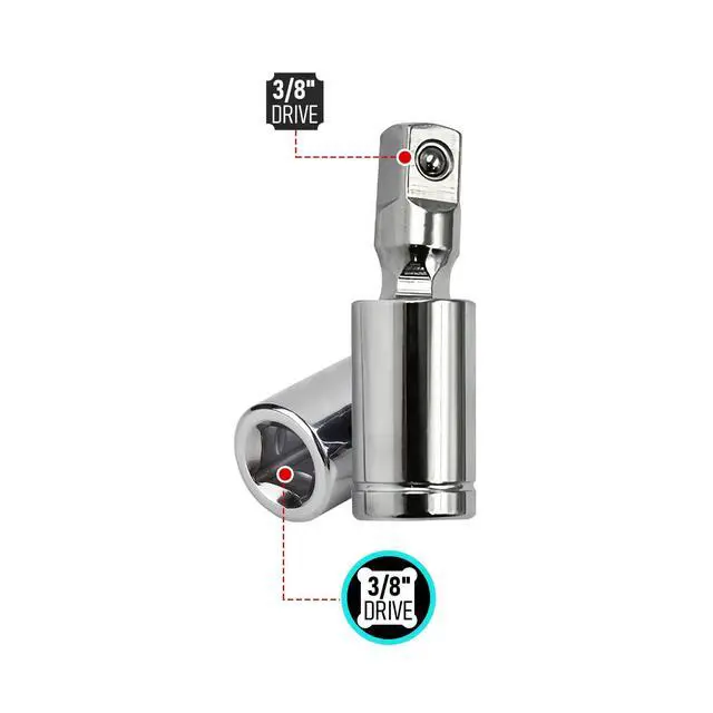 Alt view image 2 of 5 - 3/8" Universal Joint Swivel Socket Adapter, Impact Socket Extension, CR-V Steel