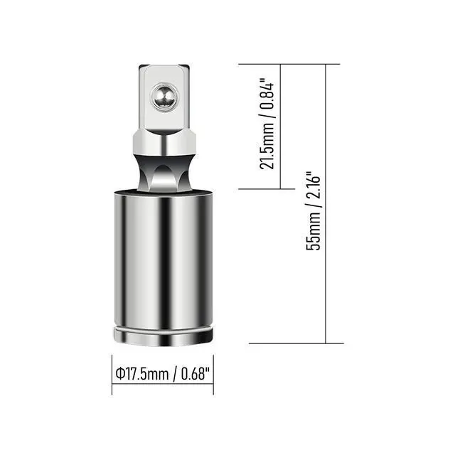 Alt view image 3 of 5 - 3/8" Universal Joint Swivel Socket Adapter, Impact Socket Extension, CR-V Steel