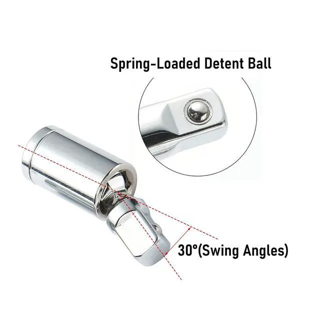 Alt view image 4 of 5 - 3/8" Universal Joint Swivel Socket Adapter, Impact Socket Extension, CR-V Steel