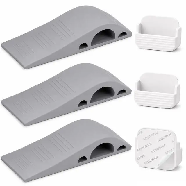 Main image of Rubber Door Stoppers for Bottom of Door Stop - Pack of 3 Rubber Wedge for Carpet, Hardwood, Concrete, and Tile - Home Improvement Accessories - Gray