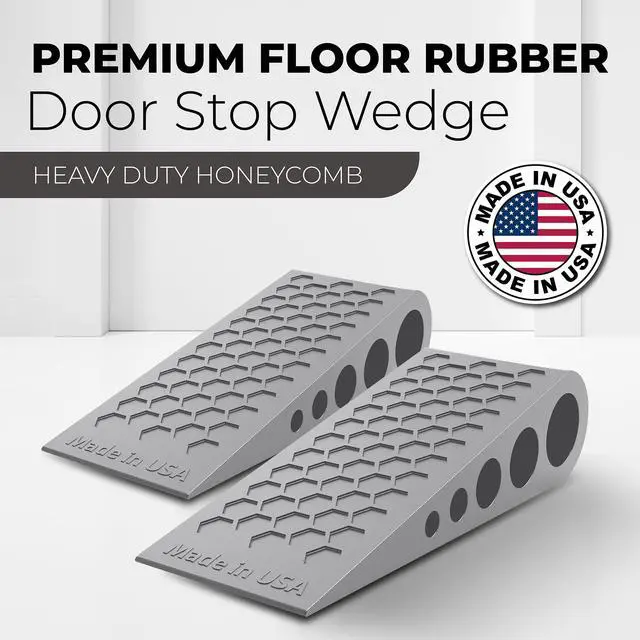 Alt view image 3 of 7 - Door Stoppers for Bottom of Door Premium Floor Rubber Door Stop Wedge Made in USA Heavy Duty Honeycomb Design for Carpet, Tile, Ideal for Home, School, Commercial, Gray 2-Pack