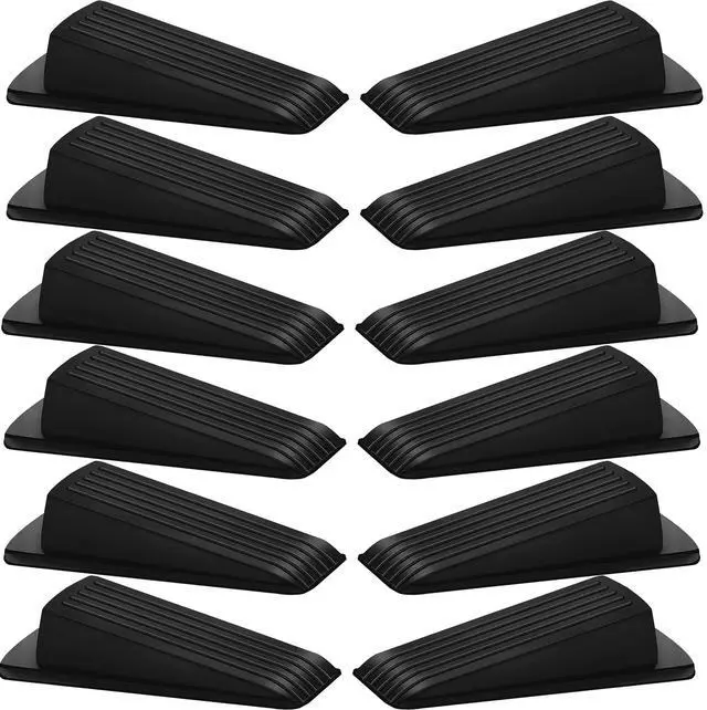 Main image of 12 Pack Door Stoppers for Bottom of Door Rubber Door Stop Wedge Sturdy Stackable Door Stops for Floor Wall Carpet Heavy Duty Door, Black
