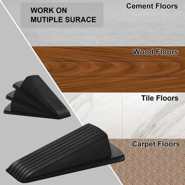 Alt view image 4 of 7 - 12 Pack Door Stoppers for Bottom of Door Rubber Door Stop Wedge Sturdy Stackable Door Stops for Floor Wall Carpet Heavy Duty Door, Black