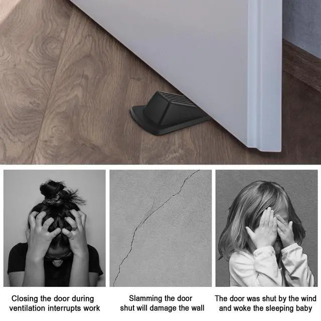Alt view image 5 of 7 - 12 Pack Door Stoppers for Bottom of Door Rubber Door Stop Wedge Sturdy Stackable Door Stops for Floor Wall Carpet Heavy Duty Door, Black