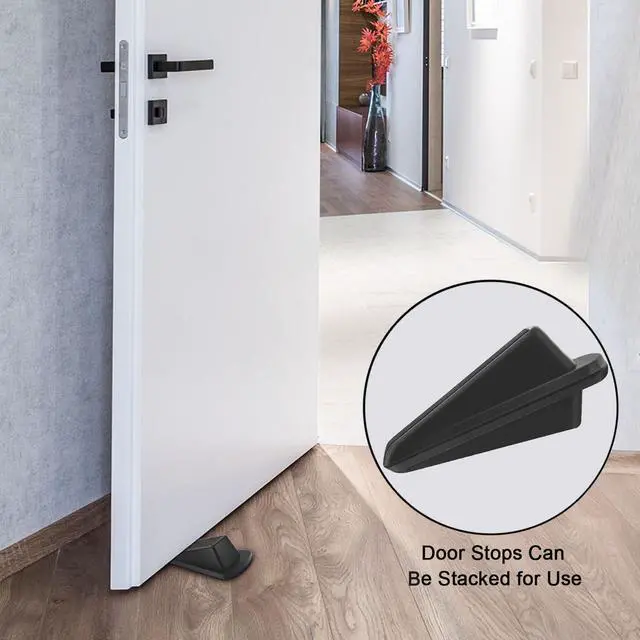 Alt view image 6 of 7 - 12 Pack Door Stoppers for Bottom of Door Rubber Door Stop Wedge Sturdy Stackable Door Stops for Floor Wall Carpet Heavy Duty Door, Black