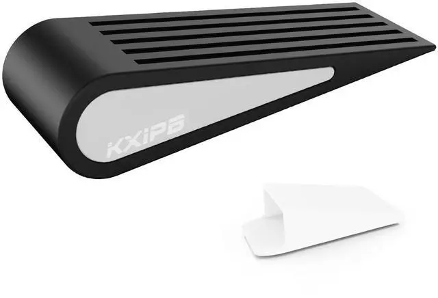 Main image of Rubber Door Stopper Wedge - Non-Slip Soft TPR High-Elastic & Zinc Alloy Metal Material Door Stops for Bottom of Heavy Duty Door Wall Protector for Home & School with Self Adhesive Holder 1 Pack Black
