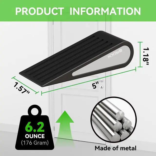 Alt view image 2 of 6 - Rubber Door Stopper Wedge - Non-Slip Soft TPR High-Elastic & Zinc Alloy Metal Material Door Stops for Bottom of Heavy Duty Door Wall Protector for Home & School with Self Adhesive Holder 1 Pack Black