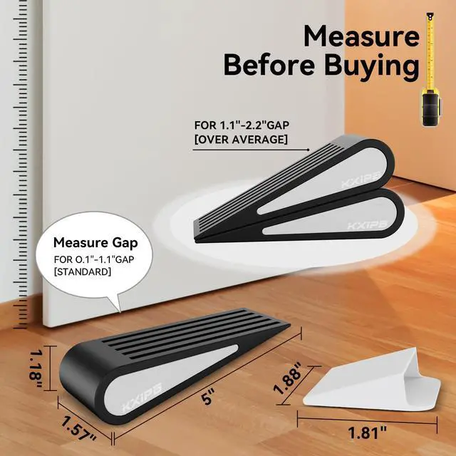Alt view image 3 of 6 - Rubber Door Stopper Wedge - Non-Slip Soft TPR High-Elastic & Zinc Alloy Metal Material Door Stops for Bottom of Heavy Duty Door Wall Protector for Home & School with Self Adhesive Holder 1 Pack Black