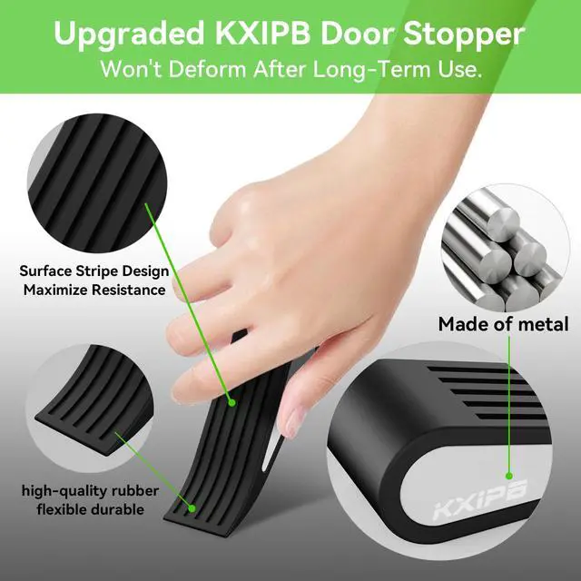 Alt view image 4 of 6 - Rubber Door Stopper Wedge - Non-Slip Soft TPR High-Elastic & Zinc Alloy Metal Material Door Stops for Bottom of Heavy Duty Door Wall Protector for Home & School with Self Adhesive Holder 1 Pack Black