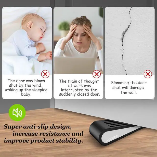 Alt view image 6 of 6 - Rubber Door Stopper Wedge - Non-Slip Soft TPR High-Elastic & Zinc Alloy Metal Material Door Stops for Bottom of Heavy Duty Door Wall Protector for Home & School with Self Adhesive Holder 1 Pack Black