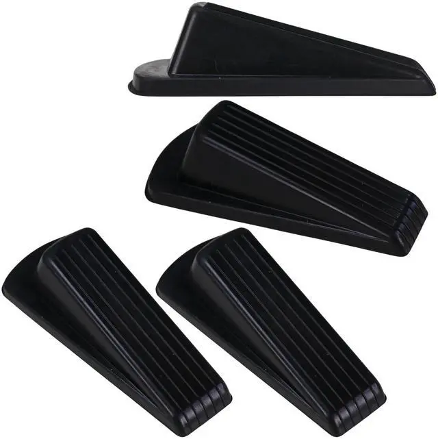 Main image of 4-Pack HD 5" Rubber Grip Wedge Doorstops Black | Non Slip Grip Holds Doors Open On Hard Floors And Carpet Alike