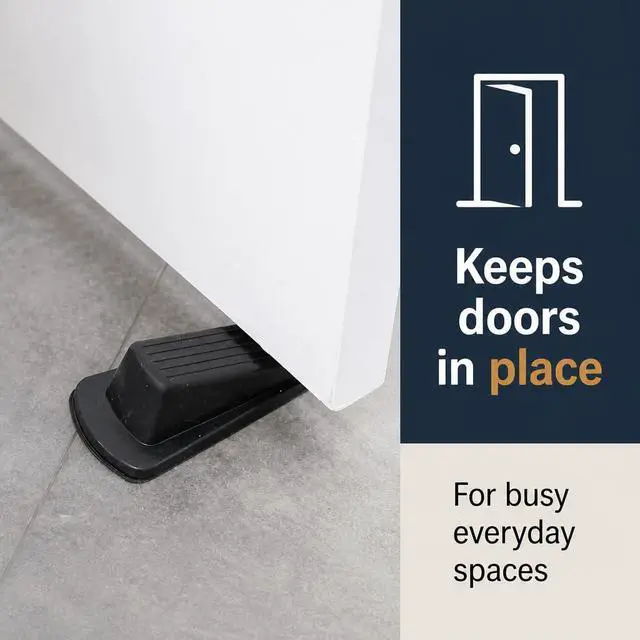 Alt view image 5 of 7 - 4-Pack HD 5" Rubber Grip Wedge Doorstops Black | Non Slip Grip Holds Doors Open On Hard Floors And Carpet Alike