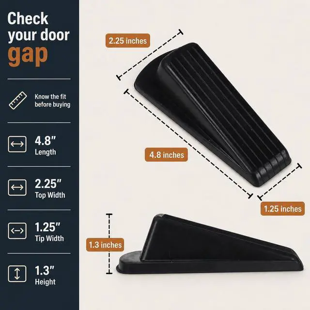 Alt view image 6 of 7 - 4-Pack HD 5" Rubber Grip Wedge Doorstops Black | Non Slip Grip Holds Doors Open On Hard Floors And Carpet Alike