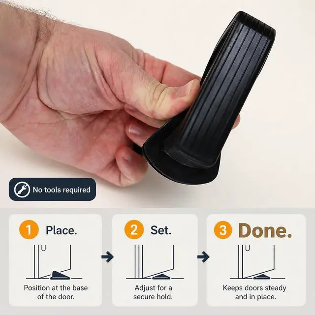Alt view image 3 of 7 - 4-Pack HD 5" Rubber Grip Wedge Doorstops Black | Non Slip Grip Holds Doors Open On Hard Floors And Carpet Alike