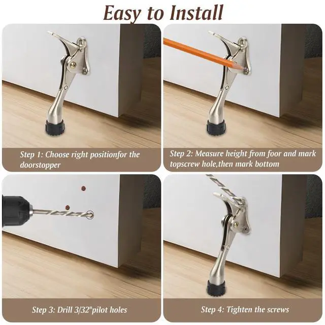 Alt view image 6 of 6 - Kickdown Door Stopper 4Inches - One Packs One Touch Adjustable Height Door Stop for The Bottom of Door The Bottom of Door Aluminum Alloy Metal Door Stopper with Rubber Tip Satin Nickel