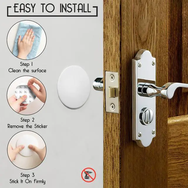Alt view image 2 of 7 - Door Stoppers - Large 3.15" (4 Pack) - Strong Adhesive Backing | Quiet & Shock Absorbing Silicone Door Stoppers for Walls - Door Knob Wall Protector - Door Stop Bumper - Prevent Wall Damage