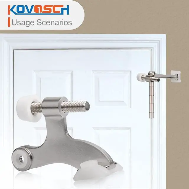 Alt view image 5 of 6 - 2 Pack Hinge Pin Door Stopper Brushed Satin Nickel - Adjustable Heavy Duty Hinge Pin Door Stop with White Rubber Bumper Tips