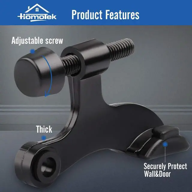 Alt view image 2 of 6 - 6 Pack Hinge Pin Black Door Stopper,Adjustable Deluxe Heavy Duty Door Stopper 2-1/2"x1-3/4,with Black Rubber Bumper Tips