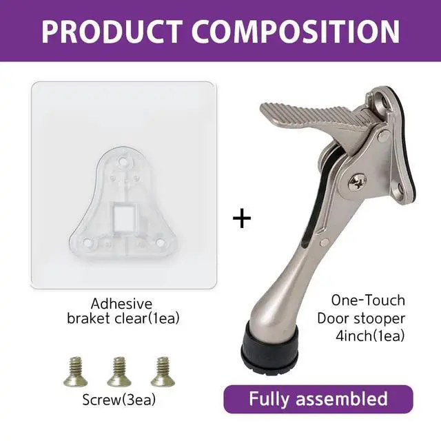 Alt view image 6 of 7 - Door Stopper with Adhesive Bracket Stickers, No Drilling or Tools Needed, Available for All Doors, Door Holder, Heavy Door Stop, KickDown Door Stoppers, Bottom of Door (Satin Nickel/Bracket)