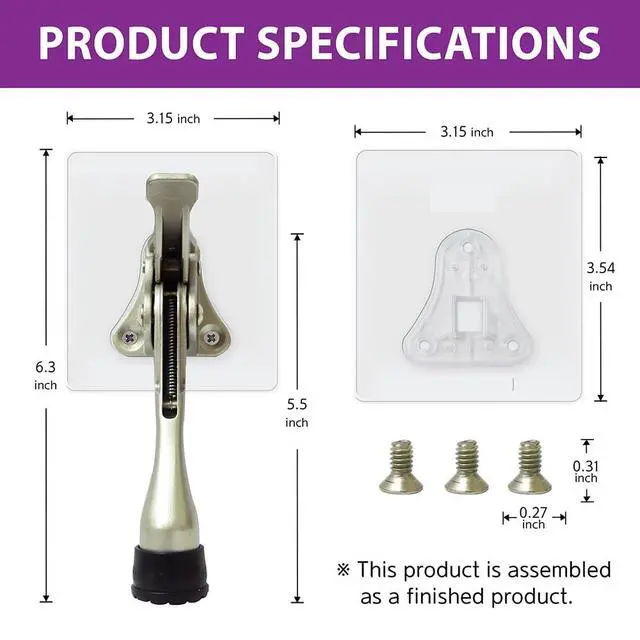 Alt view image 7 of 7 - Door Stopper with Adhesive Bracket Stickers, No Drilling or Tools Needed, Available for All Doors, Door Holder, Heavy Door Stop, KickDown Door Stoppers, Bottom of Door (Satin Nickel/Bracket)