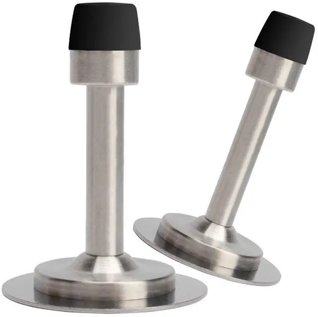 Main image of No Need to Drill/Screw in Wall Mounted Door Stopper, 3M Self Adhesive Tape Stainless Steel Doorstops, Rubber Bumper Tip, Pack of 2 Wall Protector Bedroom Door Stops, 3 Inches Height, Silver
