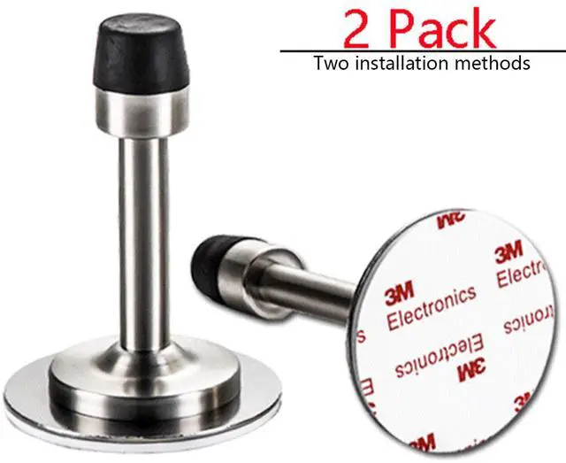 Alt view image 3 of 7 - No Need to Drill/Screw in Wall Mounted Door Stopper, 3M Self Adhesive Tape Stainless Steel Doorstops, Rubber Bumper Tip, Pack of 2 Wall Protector Bedroom Door Stops, 3 Inches Height, Silver