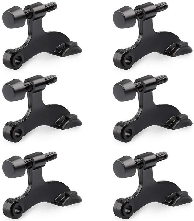 Main image of 6 Pack Hinge Pin Black Door Stopper,Adjustable Deluxe Heavy Duty Door Stopper 2-1/2"x1-3/4,with Black Rubber Bumper Tips