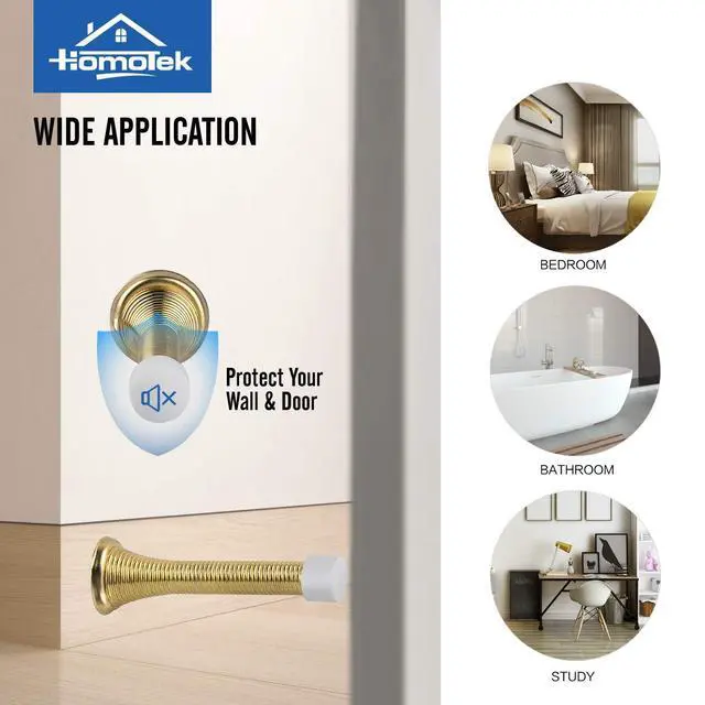 Alt view image 3 of 7 - 12 Pack Spring Door Stopper with Rubber Bumper 3-1/8" Flexible Spring Heavy Duty Wall Door Stop Low Mounted Door Bumper for Home (Bright Brass)