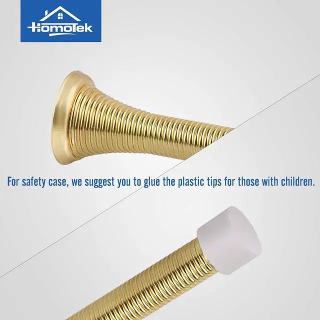 Alt view image 4 of 7 - 12 Pack Spring Door Stopper with Rubber Bumper 3-1/8" Flexible Spring Heavy Duty Wall Door Stop Low Mounted Door Bumper for Home (Bright Brass)