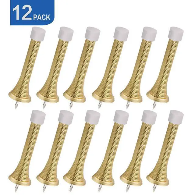 Alt view image 7 of 7 - 12 Pack Spring Door Stopper with Rubber Bumper 3-1/8" Flexible Spring Heavy Duty Wall Door Stop Low Mounted Door Bumper for Home (Bright Brass)