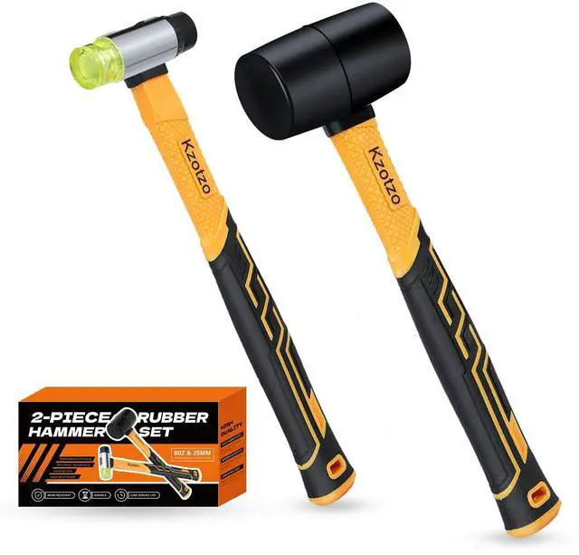 Main image of 2-Piece Rubber Mallet Hammer Set, 8oz Rubber Hammer Mallet & 25mm Double-Faced Soft Mallet, Shockproof Fiberglass Handle with Cushion Grip, Damage-Free to Floor, Tile, Crafts