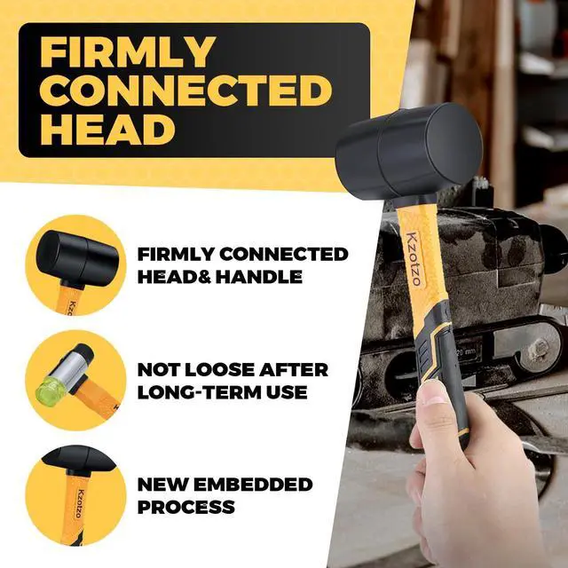 Alt view image 2 of 7 - 2-Piece Rubber Mallet Hammer Set, 8oz Rubber Hammer Mallet & 25mm Double-Faced Soft Mallet, Shockproof Fiberglass Handle with Cushion Grip, Damage-Free to Floor, Tile, Crafts