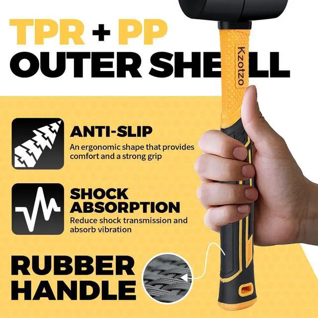 Alt view image 3 of 7 - 2-Piece Rubber Mallet Hammer Set, 8oz Rubber Hammer Mallet & 25mm Double-Faced Soft Mallet, Shockproof Fiberglass Handle with Cushion Grip, Damage-Free to Floor, Tile, Crafts