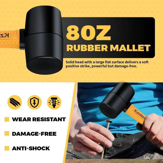 Alt view image 4 of 7 - 2-Piece Rubber Mallet Hammer Set, 8oz Rubber Hammer Mallet & 25mm Double-Faced Soft Mallet, Shockproof Fiberglass Handle with Cushion Grip, Damage-Free to Floor, Tile, Crafts