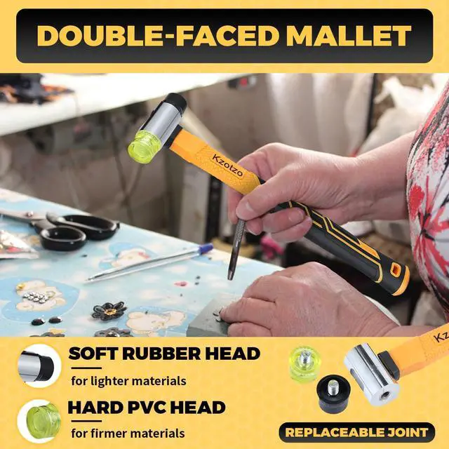 Alt view image 5 of 7 - 2-Piece Rubber Mallet Hammer Set, 8oz Rubber Hammer Mallet & 25mm Double-Faced Soft Mallet, Shockproof Fiberglass Handle with Cushion Grip, Damage-Free to Floor, Tile, Crafts